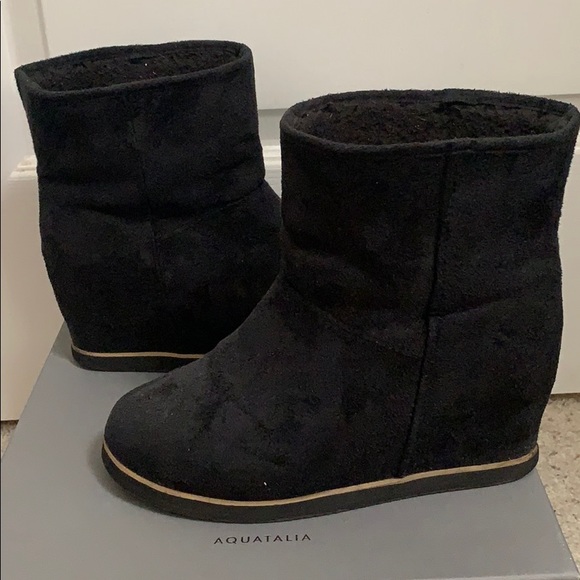 H&M Black Suede Platform Fur Booties - Size 8.5 - Picture 2 of 6